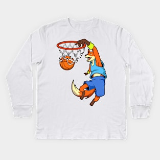 Comic fox plays basketball Kids Long Sleeve T-Shirt